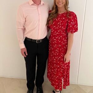 Floral Maxi Shift Dress with puff sleeve, Size XS